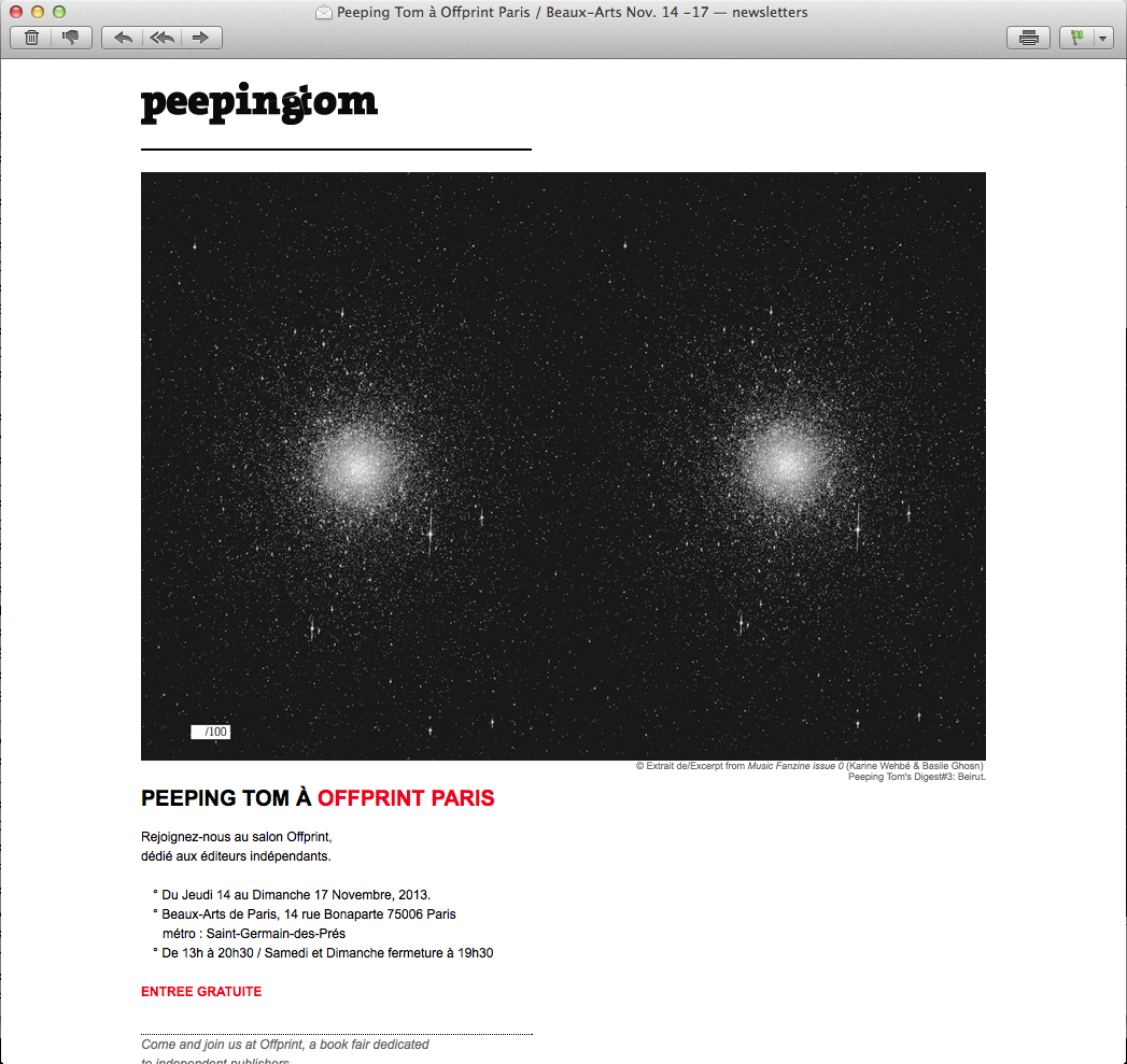 PEEPING TOM PROJECT – NEWSLETTERS